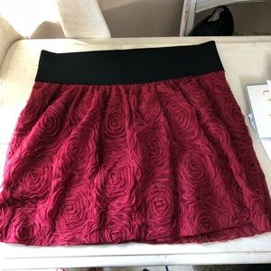 Dark Red Skirt with Rose Design